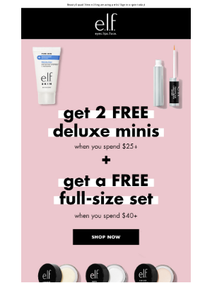 e.l.f. Cosmetics - Get 2 FREE deluxe minis and the full-size set for $40 🎁