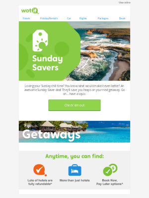 Wotif - You're in, Vicki... we have next-level Sunday offers coming your way.