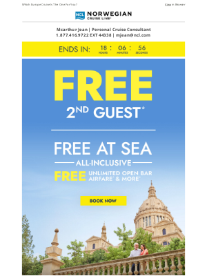 Norwegian Cruise Line - 2nd Guest Flies Free^ To Europe