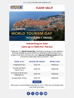 Gate 1 Travel - Celebrate World Tourism Day | Everything on Sale!