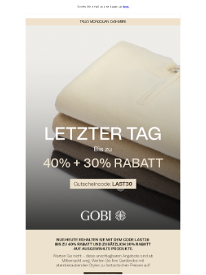 Gobi Cashmere - LETZTER TAG | Bis zu 40% + 30% RABATT auf ausgewählte Kaschmir