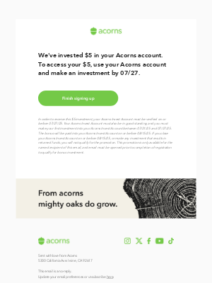 Acorns - We’ve invested $5 in your Acorns account!