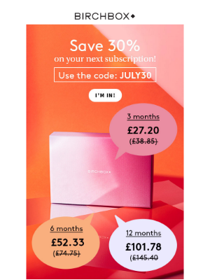 Birchbox UK - Take 30% off your subscription! 🌴🏖️