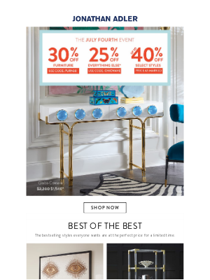 Jonathan Adler - The Bestsellers (30% Off Furniture, 25% Off Everything Else*)