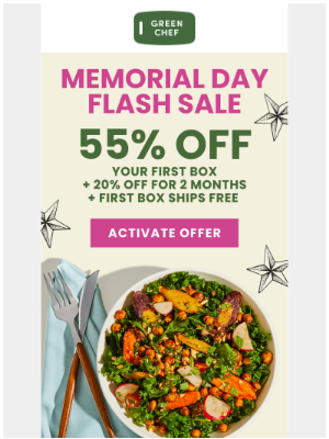 Green Chef - Memorial Day Flash Sale just dropped: 55% OFF! 🌟