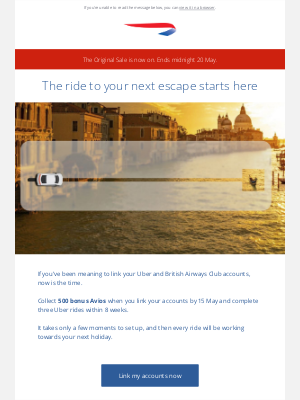 British Airways (United Kingdom) - Last chance to collect 500 bonus Avios with Uber