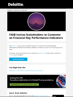 Deloitte - Heads Up — FASB Invites Stakeholders to Comment on Financial Key Performance Indicators