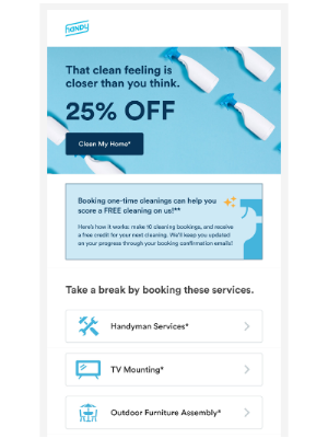 Handy - The Time Is Now To Get 25% Off A One-Time Cleaning!