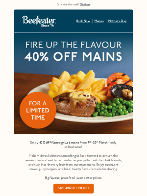 Brewers Fayre (United Kingdom) - Fire up the flavour >> 40% off mains inside!