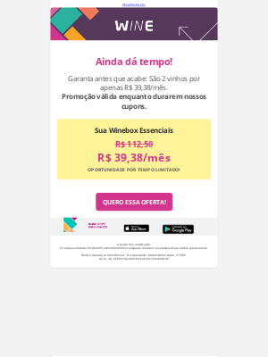 Wine (Brazil) - ⏳ Ainda dá tempo! Mas corra… SÓ R$ 39,38!