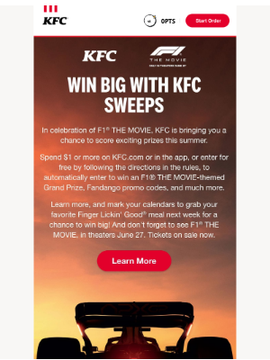 KFC - Enter for a chance to win F1® THE MOVIE-themed Prizes🏎️​