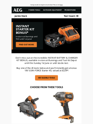 AEG Power Tools (Australia) - Get your instant battery & charger kit bonus*