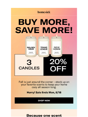 Homesick Candles - UP TO 25% OFF | Buy more, save more