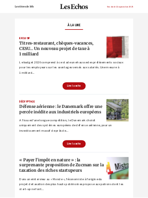 Les Echos (France) - Titres-restaurant, chèques-vacances, CESU… Un nouveau projet de taxe à 1 milliard