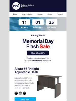 National Business Furniture - Last Chance for 20% Off—Flash Sale Ends Tonight!