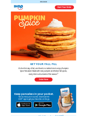 IHOP - It's officially fall! Get some Pumpkin Spice 🥞