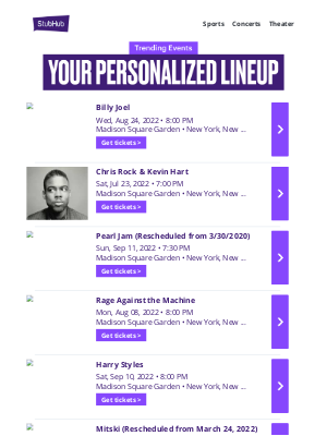 StubHub - Your event lineup