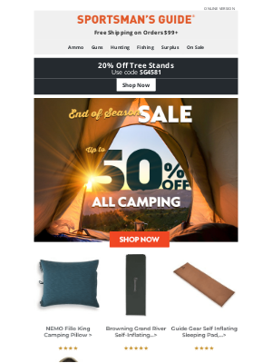 Sportsman's Guide - Save Up to 50% | End of Season Camping Sale
