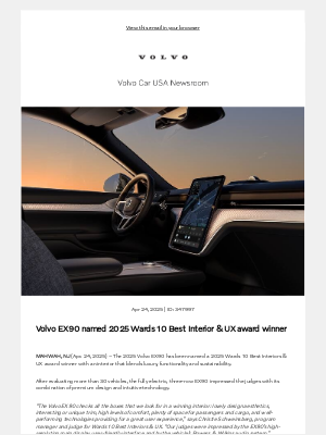 Volvo Cars - [Volvo Cars Media Site] Volvo EX90 named 2025 Wards 10 Best Interior & UX award winner