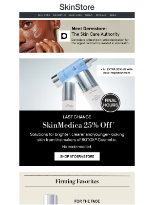 SkinStore - Final chance to save 25% on SkinMedica (+ an extra 20% off with Auto-Replenishment)