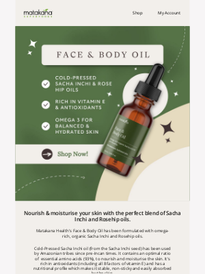 Matakana Superfoods (New Zealand) - New Release: Face & Body Oil