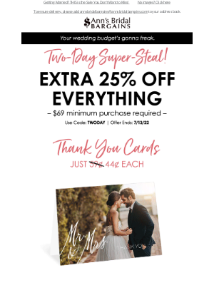 Anns Bridal Bargains - It's a 2-DAY Super Steal