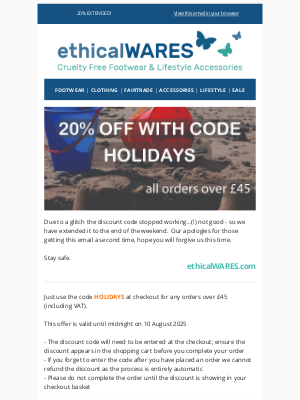 ethicalwares - 20% Discount - EXTENDED - due to error