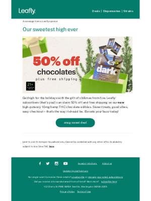 Leafly - 50% off new 10mg chocolates 🍫