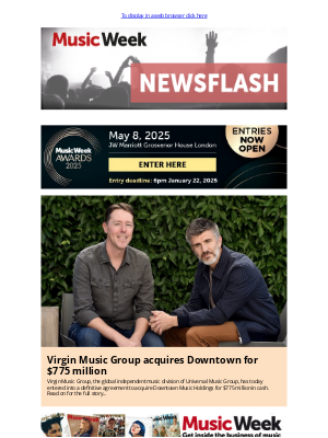 Music Week - Virgin Music Group acquires Downtown for $775 million