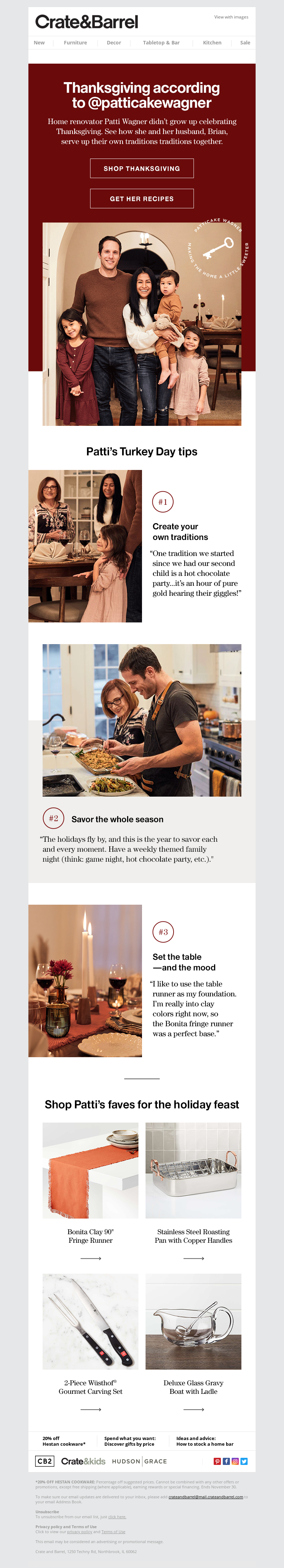 Funny Thanksgiving email from Crate and Barrel