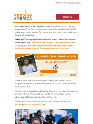 Feeding America - Millions of kids could face hunger this summer