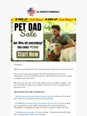 US Service Animals - Final Hours 🚨 Get 15% Off Everything!