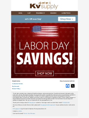KV Supply - What's Better Than Labor Day Weekend? 20% Off Your Order!