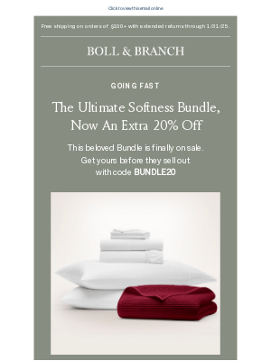 Boll & Branch - Ultimate Softness Bundle: 20% off + going fast!