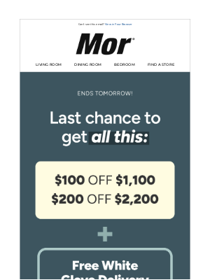 Mor Furniture for Less - Last chance! Claim your offer NOW