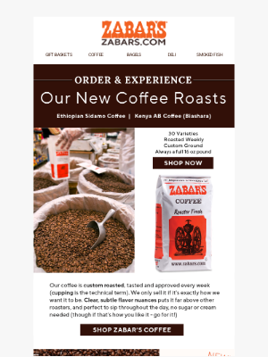 Zabar's - NYC Coffee Delivered! NEW Roasts • Custom Ground • Always a full 16 oz!