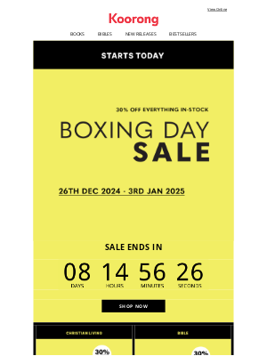 Koorong Books (Australia) - Koorong's Boxing Day Sale Starts Now! 📚 30% Off Everything in Stock