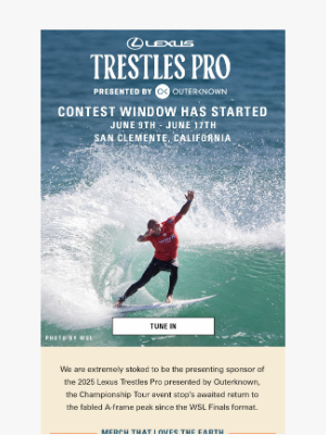 Outerknown LLC - 🏄‍♂️ Trestles Pro Contest Window Starts Today - Tune In!