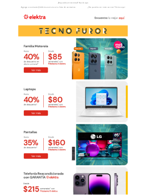 Elektra (Mexico) - ✨Laptops, Pantallas, Celulares y más, desde $160 semanales con Préstamo Elektra 👾 Solo en Tecno Furor 🔥