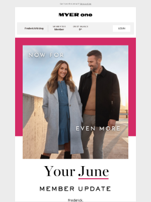 MYER (AU) - Frederick, Your June MYER one Member Update