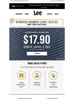 Lee Jeans - Sign Up for Early Access to $17.90 Shorts