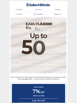Select Blinds - Early Labor Day Savings: Up to 50% + Extra 7% Off Orders Over $1k