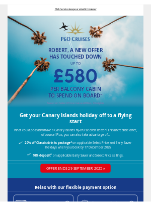 P&O Cruises - Sun, sea and up to £580 per balcony cabin to spend on board