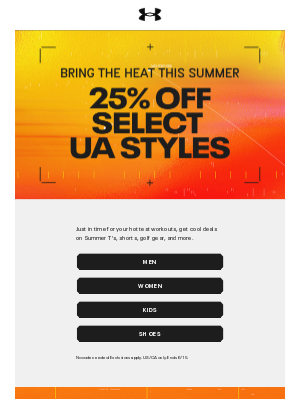 Under Armour - Starting now: 25% off select UA styles
