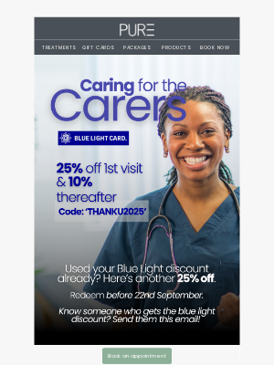PURE Spa & Beauty - 25% Off For Emergency Services & Care Workers ⚕️