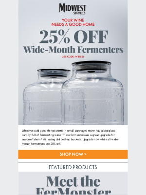 Midwest Supplies - 25% Off Wide-Mouth Fermenters!