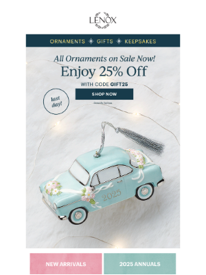 Oneida - Final Day for 25% Off Ornaments ⏰