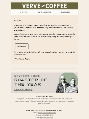 Verve Coffee Roasters - Want to skip Father’s Day emails?