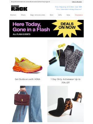 Nordstrom Rack - Get Outdoors with HOKA | 1 Day Only: Activewear Up to 70% Off | New-In Rebecca Minkoff Up to 55% Off