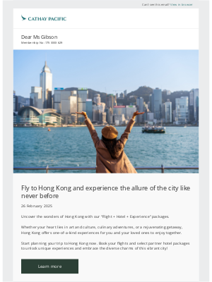 Cathay Pacific Airways - Experience Hong Kong like never before, 20% off MTR Airport Express and more!